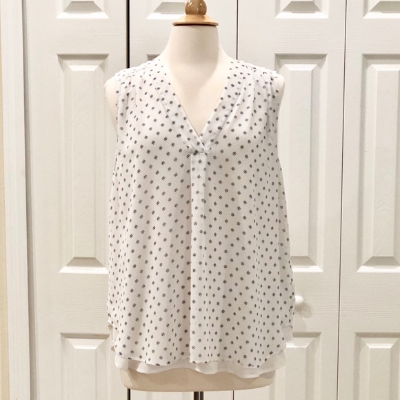 Ann Taylor Tops - SOLD Ann Taylor 2Layer White Print Pleat Front Top